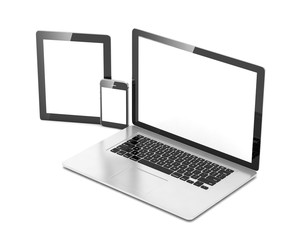 laptop, tablet, phone, on white