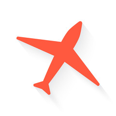 Airplane symbol in orange with drop shadow on white