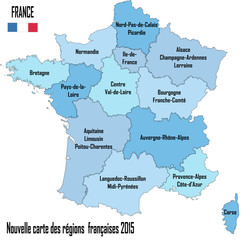 Nouvelle carte des r&eacute;gions fran&ccedil;aises, mise &agrave; jour de la r&eacute;forme territoriale 2015 pour les &eacute;lections r&eacute;gionales