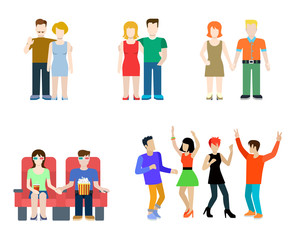 Fototapeta premium Flat vector casual people lifestyle: couple, party, cinema