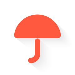 Umbrella symbol in orange with drop shadow on white