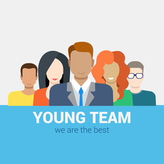 Flat vector human relations HR concept: young team staff