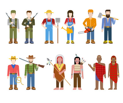 Flat nation people: military, farmer, redneck, cowboy, indian