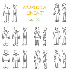 People icons graphical lineart vector set. Line art collection
