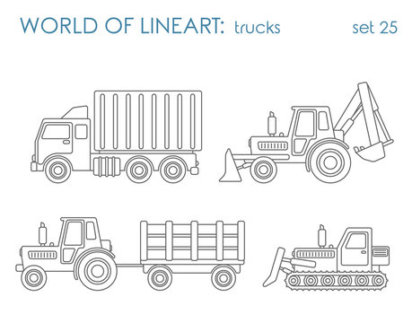 Construction transport line art vector: excavator tractor grader