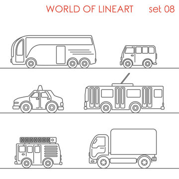 Line art transport aerial road trolley bus graphical lineart set