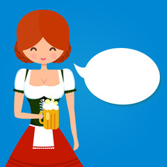 Young girl in traditional german dress dirndl holding glass of