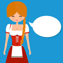 Cute blonde girl in traditional german dress dirndl with pigtail