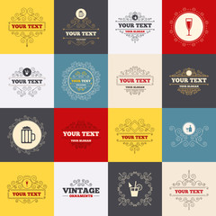 Fototapeta premium Alcoholic drinks signs. Champagne, beer icons.