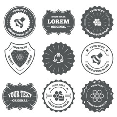 Honey icon. Honeycomb cells with bees symbol.