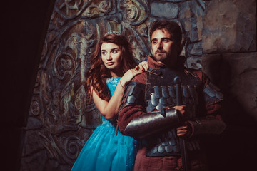 Medieval knight with his beloved lady