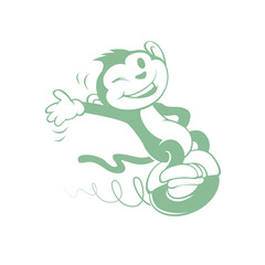 Cartoon monkey on electric vehicle of a wheel