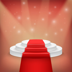 Fototapeta premium Photorealistic Winner Podium Stage with Stage Lights and Red Car
