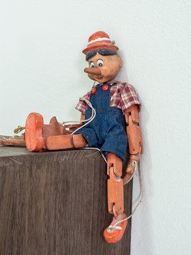 Pinocchio puppet made from wood.These items are a collection of my own.        