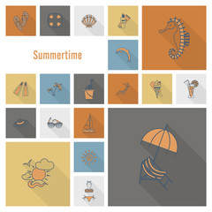 Summer and Beach Simple Flat Icons