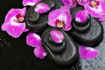 Obraz na płótnie Canvas Violet orchid and zen stones close-up