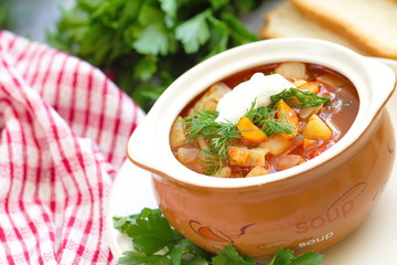 Traditional  Russian Ukrainian vegetable borscht soup