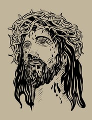 Obraz premium Jesus Face, art vector sketch drawing design