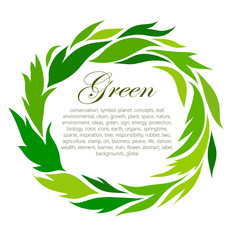 Set round a framework of stylized green leaf
