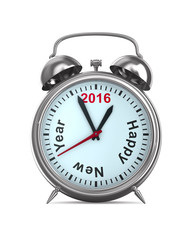 2016 year on alarm clock. Isolated 3D image
