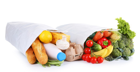 Bags of fresh products isolated on white