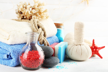 Spa treatments on light background. Sea spa concept