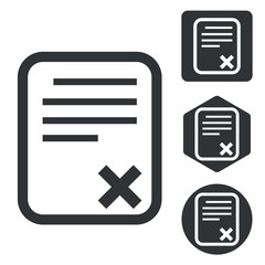 Declined document icon set, monochrome
