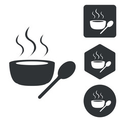 Hot soup icon set, monochrome