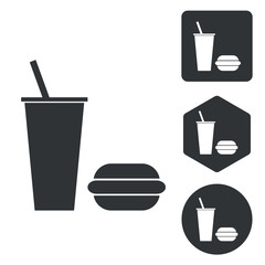 Fast food icon set, monochrome