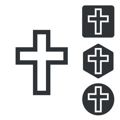 Christian cross icon set, monochrome