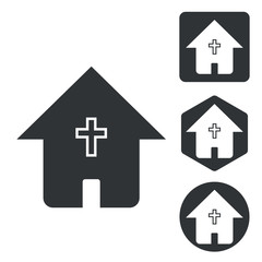 Christian house icon set, monochrome