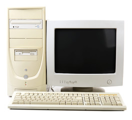 Old computer isolated on white