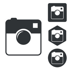 Square camera icon set, monochrome