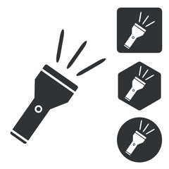Flashlight icon set, monochrome