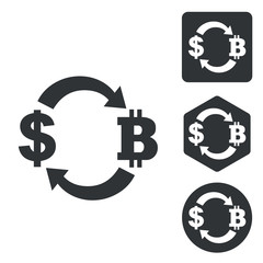 Dollar-bitcoin exchange icon set, monochrome