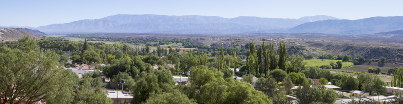 Panorama of the village of Cachi with mountains, Argentina