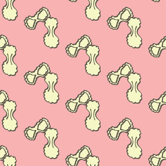 Tripolini. Seamless pattern with doodle kind of pasta. Hand