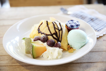 crape cake with fruit