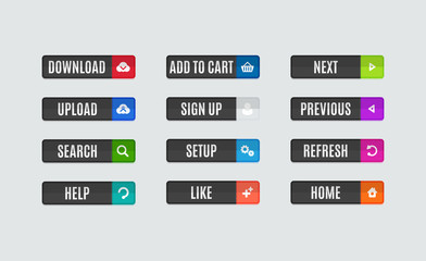 Modern flat design website navigation buttons. Rectangle shape