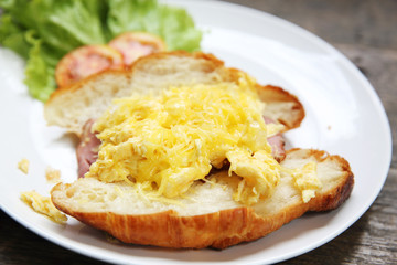 Obraz na płótnie Canvas Breakfast with bacon , fried egg and bread