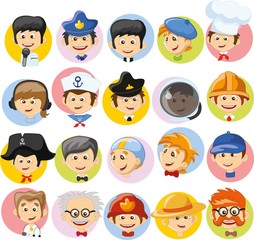 Set of vector cute character avatar icons in flat design 