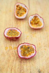 Passion fruit on wooden background