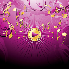 Play Music pink template background, vector illustration