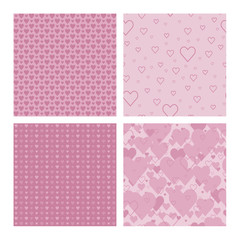 Set of 4 beautiful seamless patterns with hearts (tiling) for web page backgrounds, textile designs, fills, banners