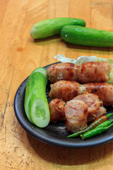 Thai style sausage and vegetable  ginger, cabbage, cucumbers, ch