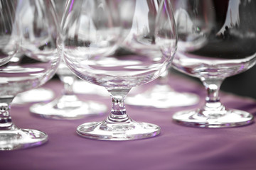 glasses defocused on buffet table