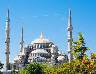 Fototapeta na wymiar Sultan Ahmed Mosque (Blue mosque) in Istanbul in the sunny day, Turkey