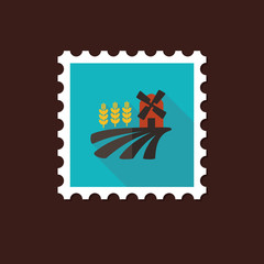Field with a mill and wheat flat stamp