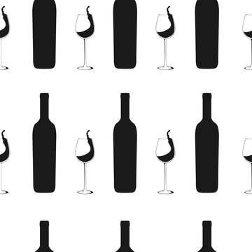 seamless pattern background with wine bottles and glasses