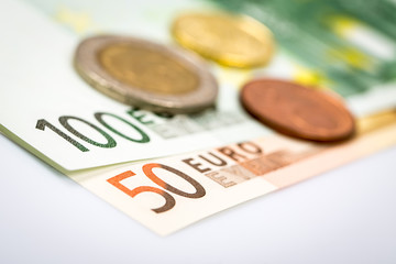 Closeup of banknotes and coins